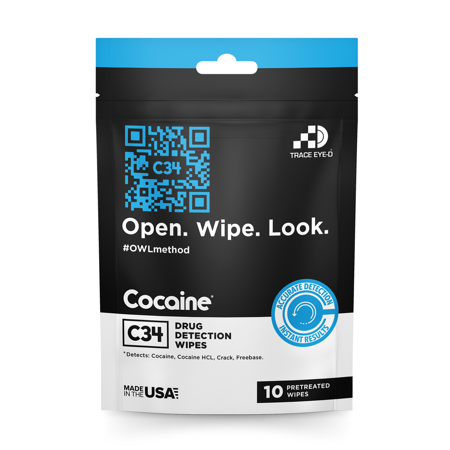 C34 Cocaine Detection Safety Wipes - 10ct Bag