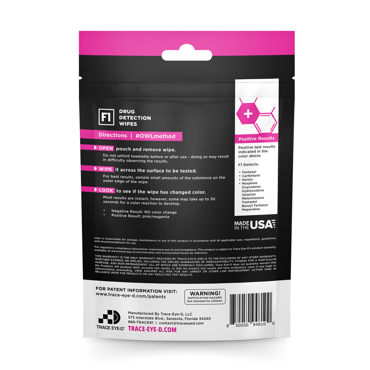 F1 Fentanyl Detection Safety Wipes - 10ct Bag