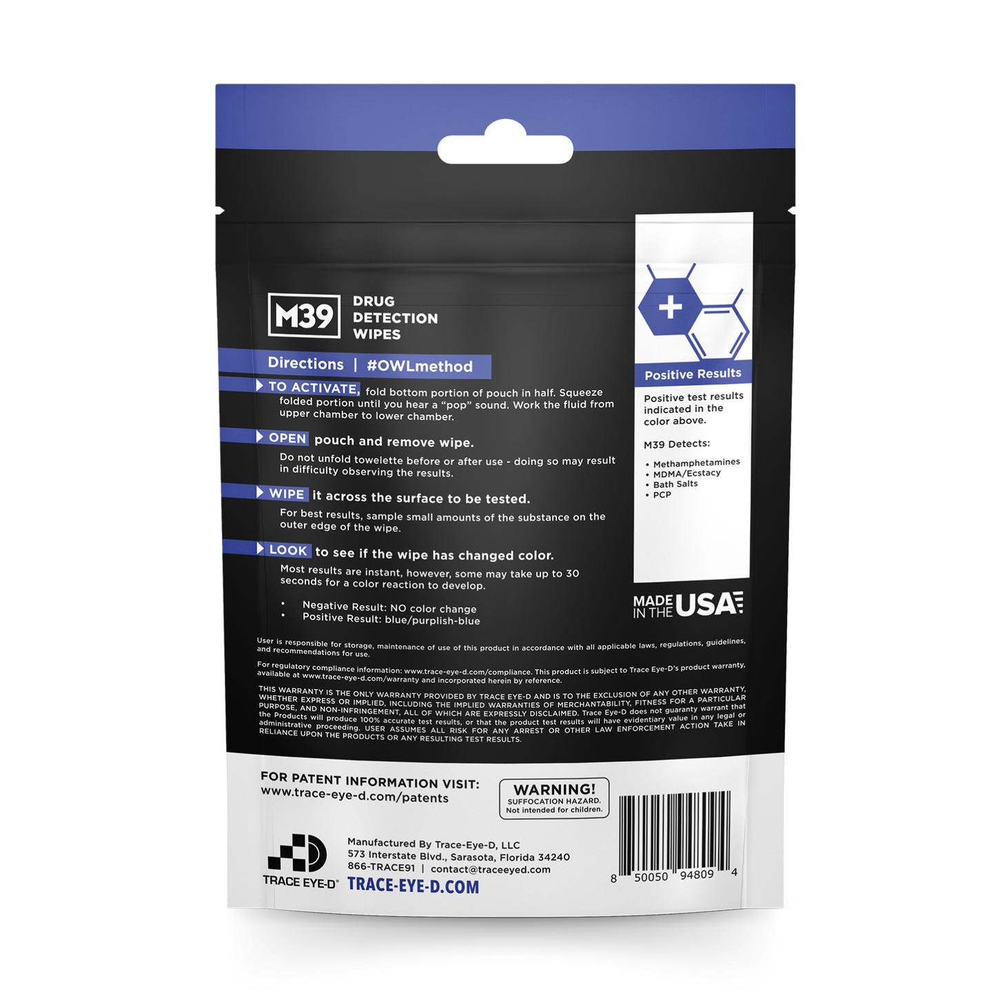 M39 Methamphetamine Detection Safety Wipes - 10ct Bag